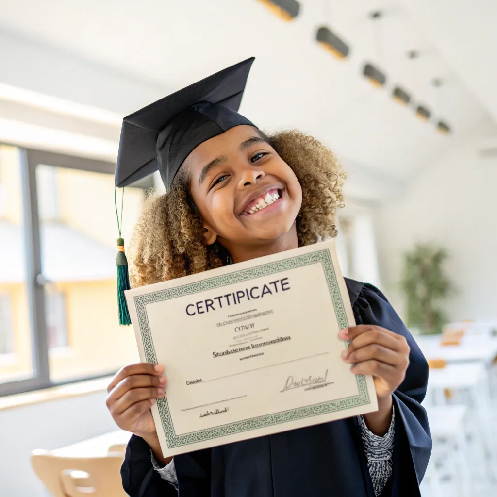 Happy student holding a certificate
