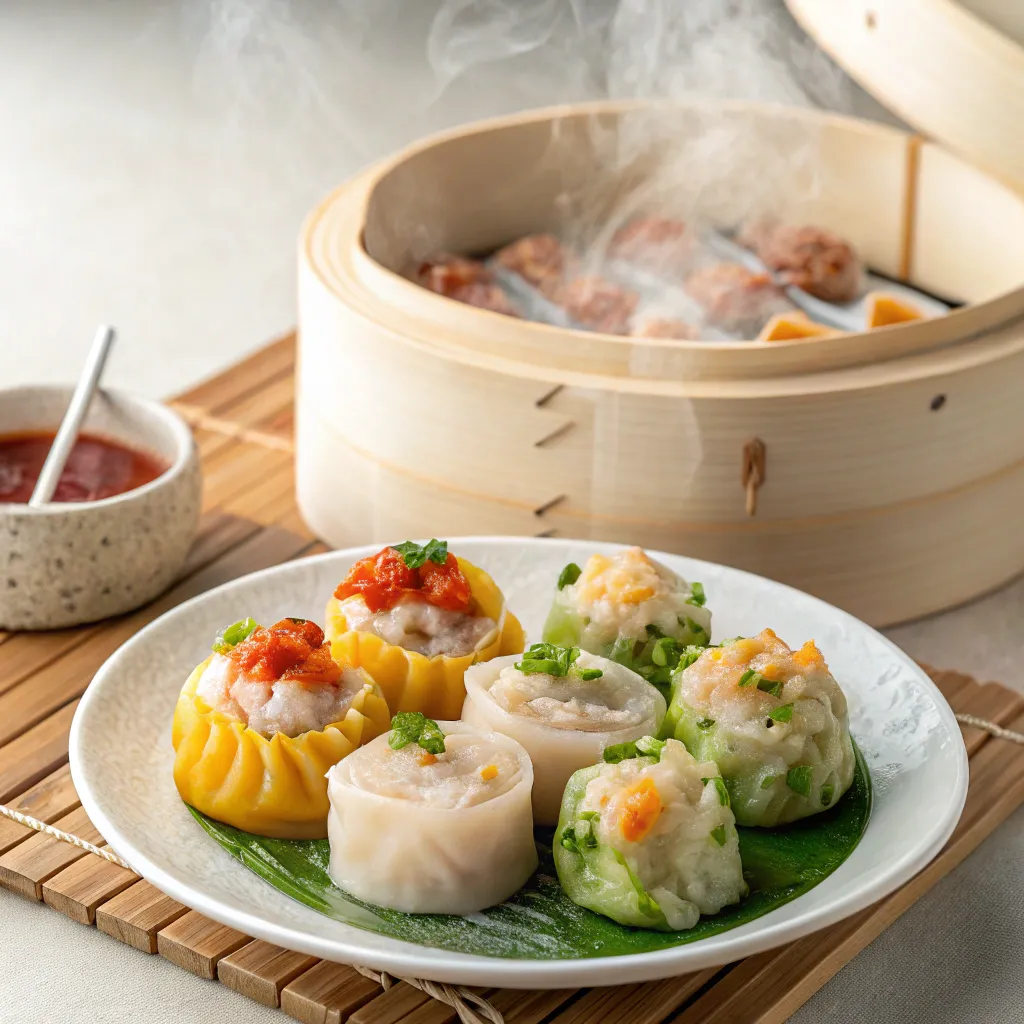 Plate of gourmet steamed food